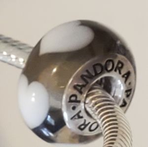 PANDORA Unique White Hearts in Smokey Clear Murano Glass Charm S925 ALE Retired